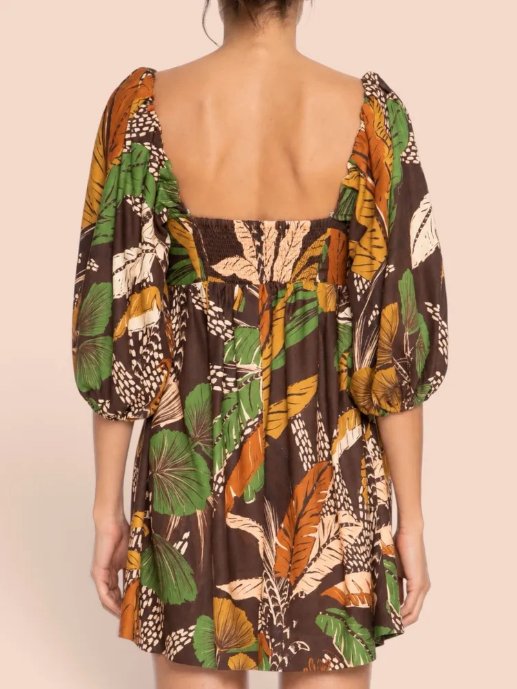 FARM novo c/ tag. vestido curto Floresta Sketch Marrom p