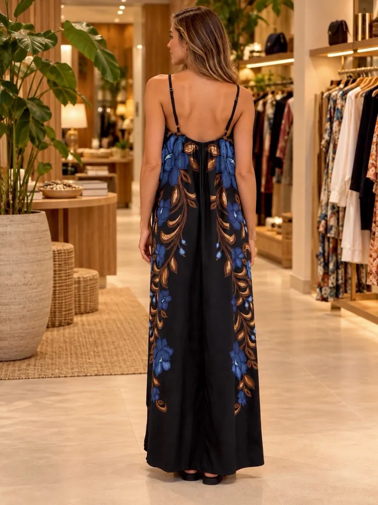 FARM novo PP grande. Vestido longo Floral Renata