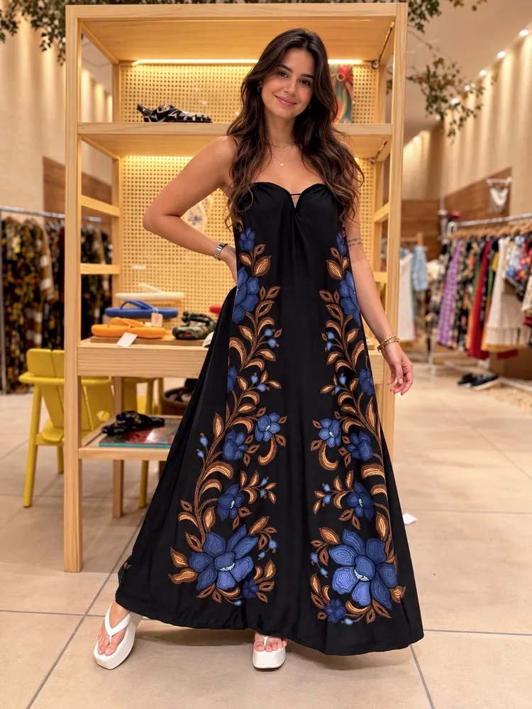 FARM novo PP grande. Vestido longo Floral Renata