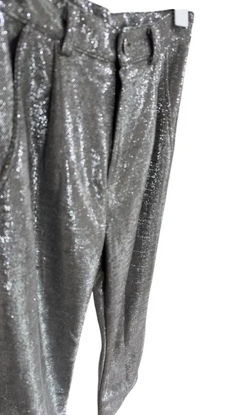 calça metalizada com brilho prateado 3daph 38