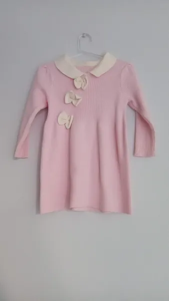 Vestido trico rosa e off white