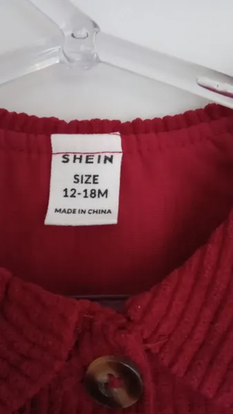 Vestido veludo cotelê vinho tam. 12 a 18 meses