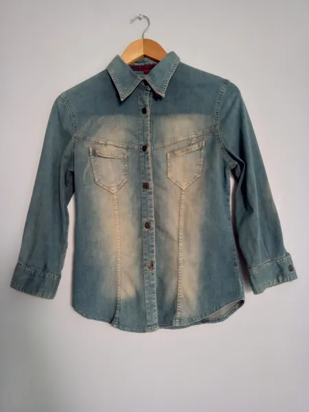 Camisa jeans ellus estonada manga 3/4