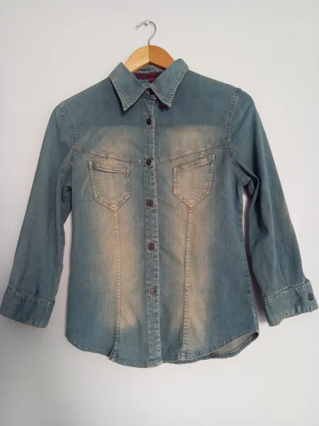 Camisa jeans ellus estonada manga 3/4