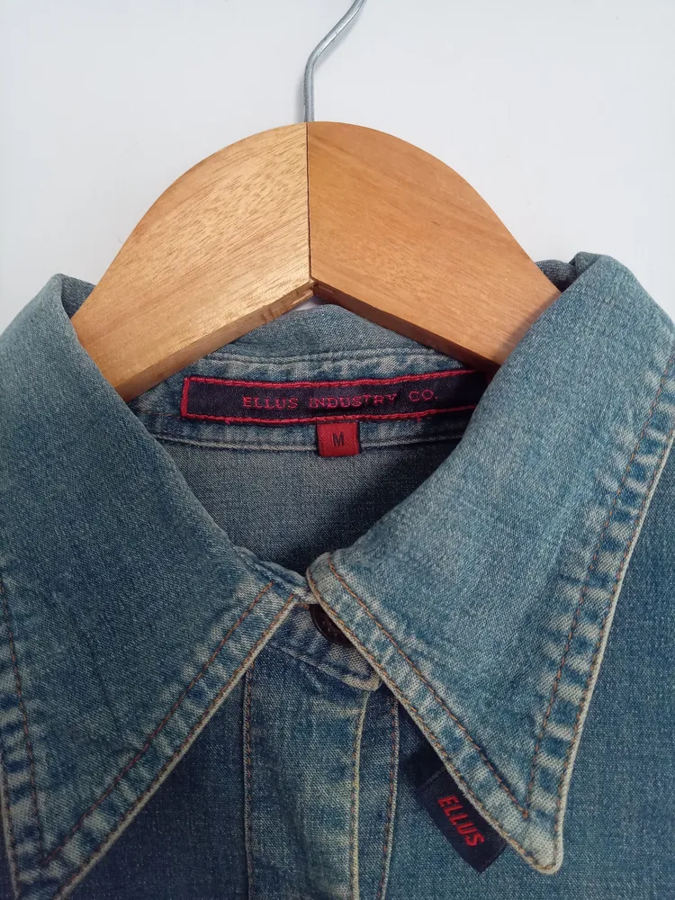 Camisa jeans ellus estonada manga 3/4