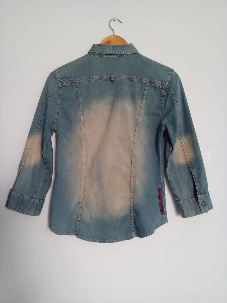 Camisa jeans ellus estonada manga 3/4