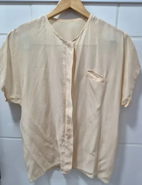 blusa vintage seda bege M