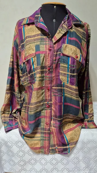 Camisa xadrez vintage em seda