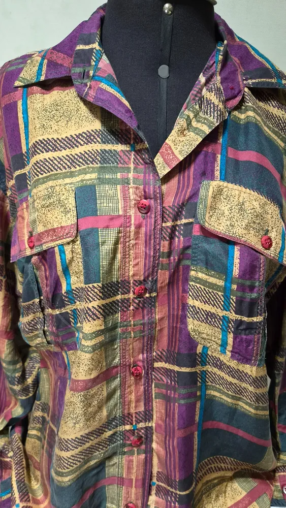 Camisa xadrez vintage em seda