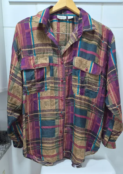 Camisa xadrez vintage em seda