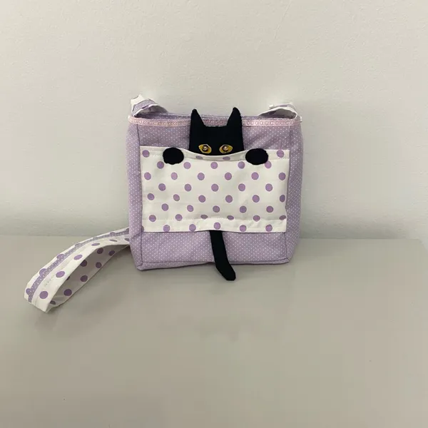 Bolsa infantil transversal com tema gatinho