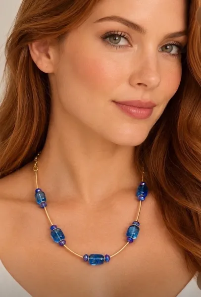 Colar com entremeios folheado a ouro 18k com pedra jade azul