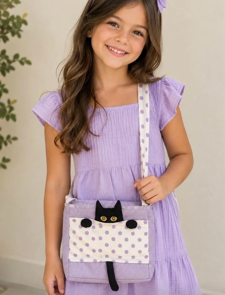 Bolsa infantil transversal com tema gatinho