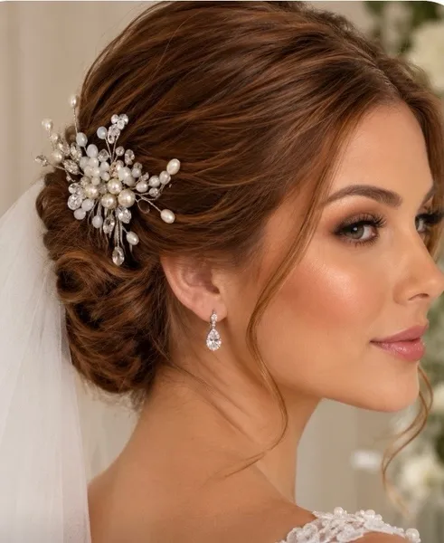 Pente de cabelo com pérolas e cristais