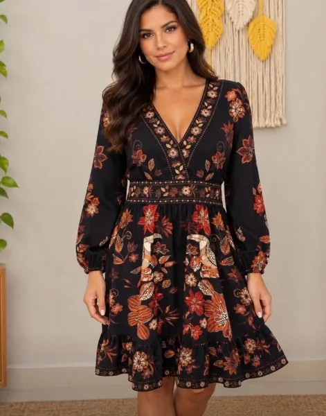 Vestido estilo boho estampado.     GG