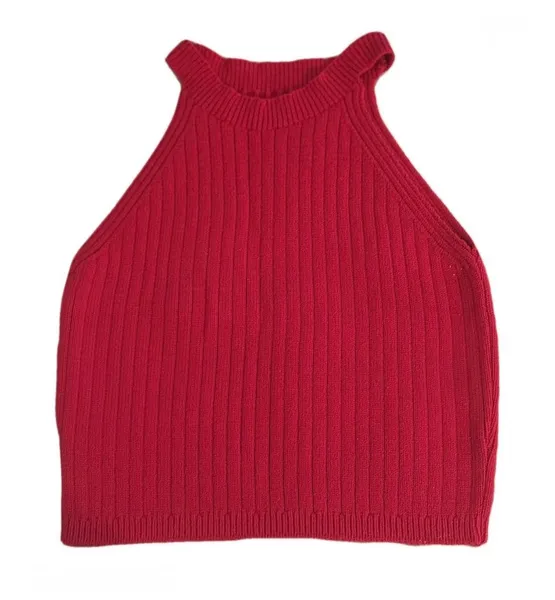 Blusa de tricô vermelha gola alta canelada