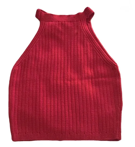 Blusa de tricô vermelha gola alta canelada