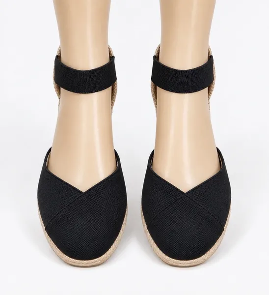Sandália Anabela Espadrille Preta Feminina  Tiras Largas