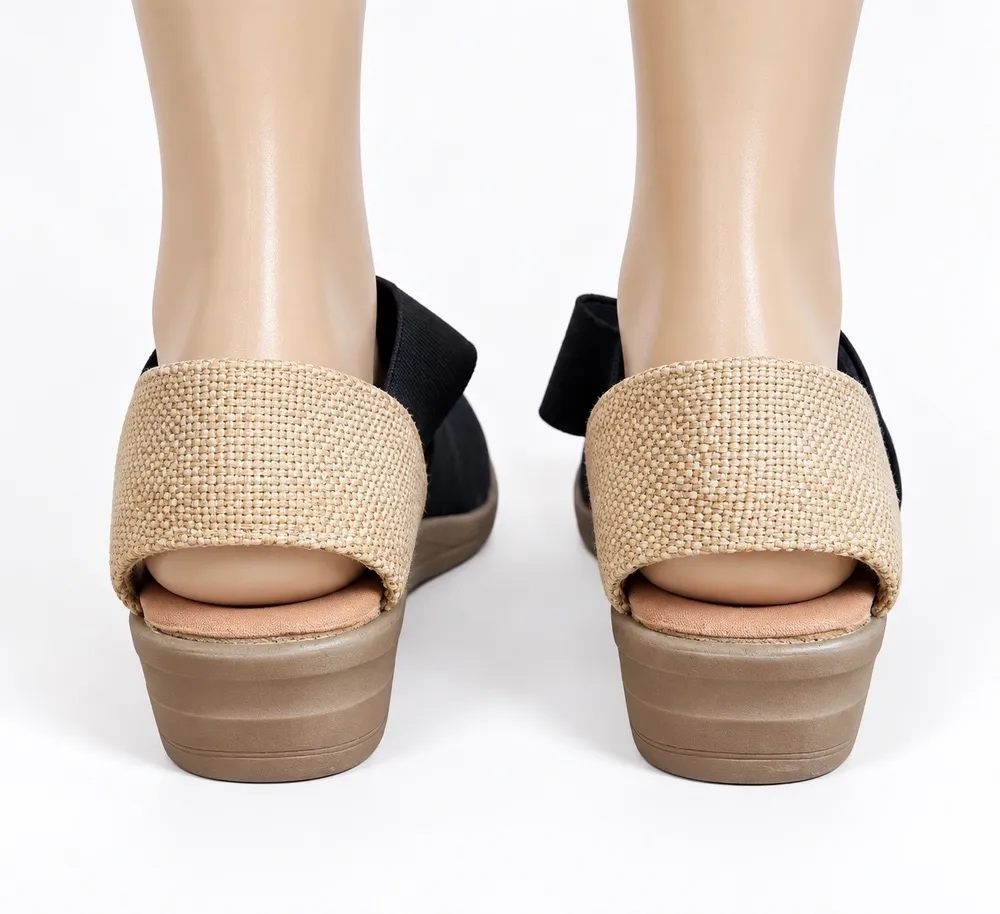 Sandália Anabela Espadrille Preta Feminina  Tiras Largas