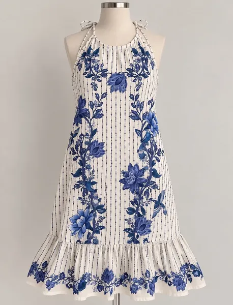 vestido floral azul e branco da marca farm - tamanho pp