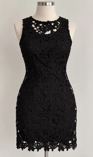 vestido preto rendado floral sem mangas