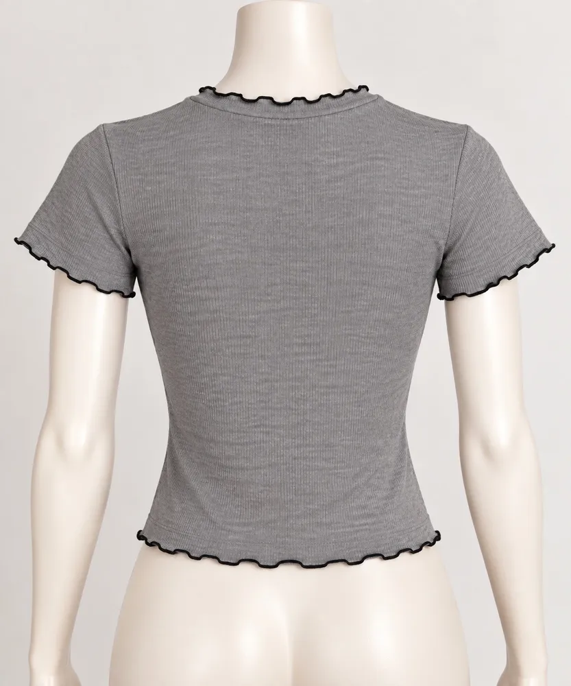 Blusa canelada cinza gola alta