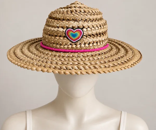 Chapéu de Palha Boho Artesanal com Detalhe de Coração