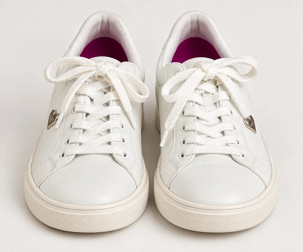 tênis branco com detalhe coração