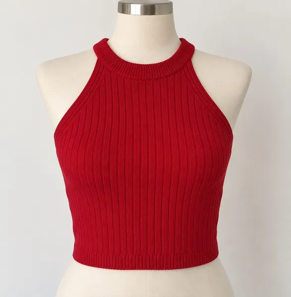 Blusa de tricô vermelha gola alta canelada