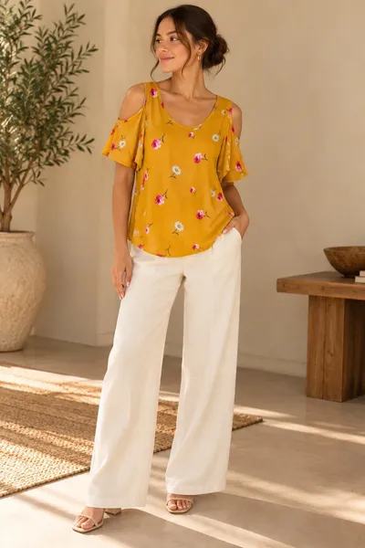 blusa floral amarela G