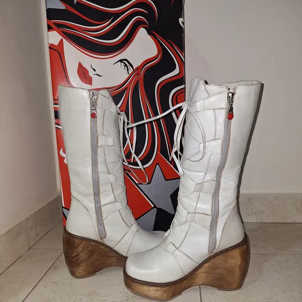 bota plataforma lui lui vintage anos 2000 - couro branco