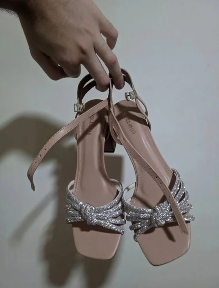 sandália jessica mello nude strass salto bloco