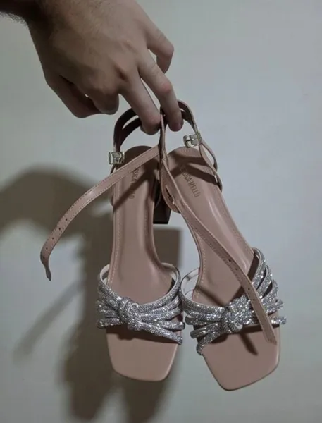 sandália jessica mello nude strass salto bloco