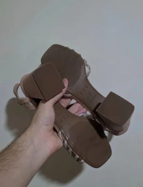 sandália jessica mello nude strass salto bloco