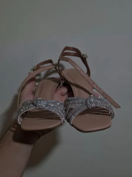 sandália jessica mello nude strass salto bloco