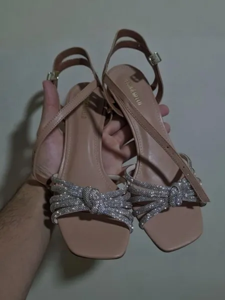 sandália jessica mello nude strass salto bloco
