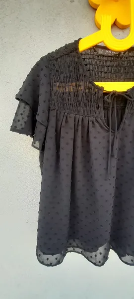 blusa zara swiss dot preta