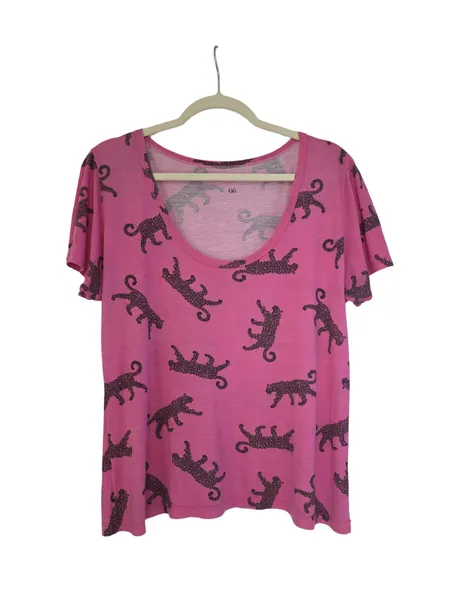 Blusa Rosa Estampa Felinos GG