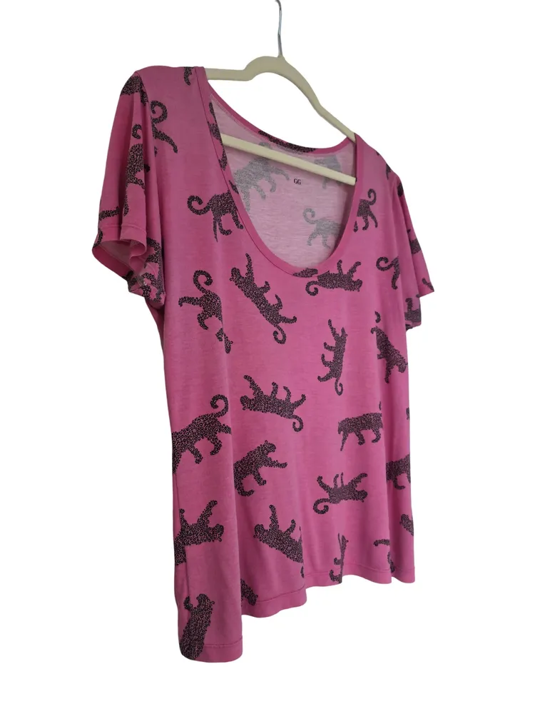 Blusa Rosa Estampa Felinos GG