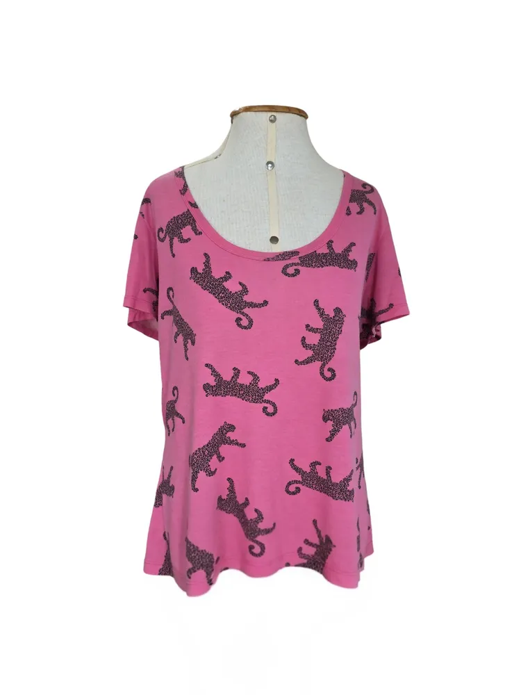 Blusa Rosa Estampa Felinos GG