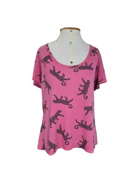 Blusa Rosa Estampa Felinos GG