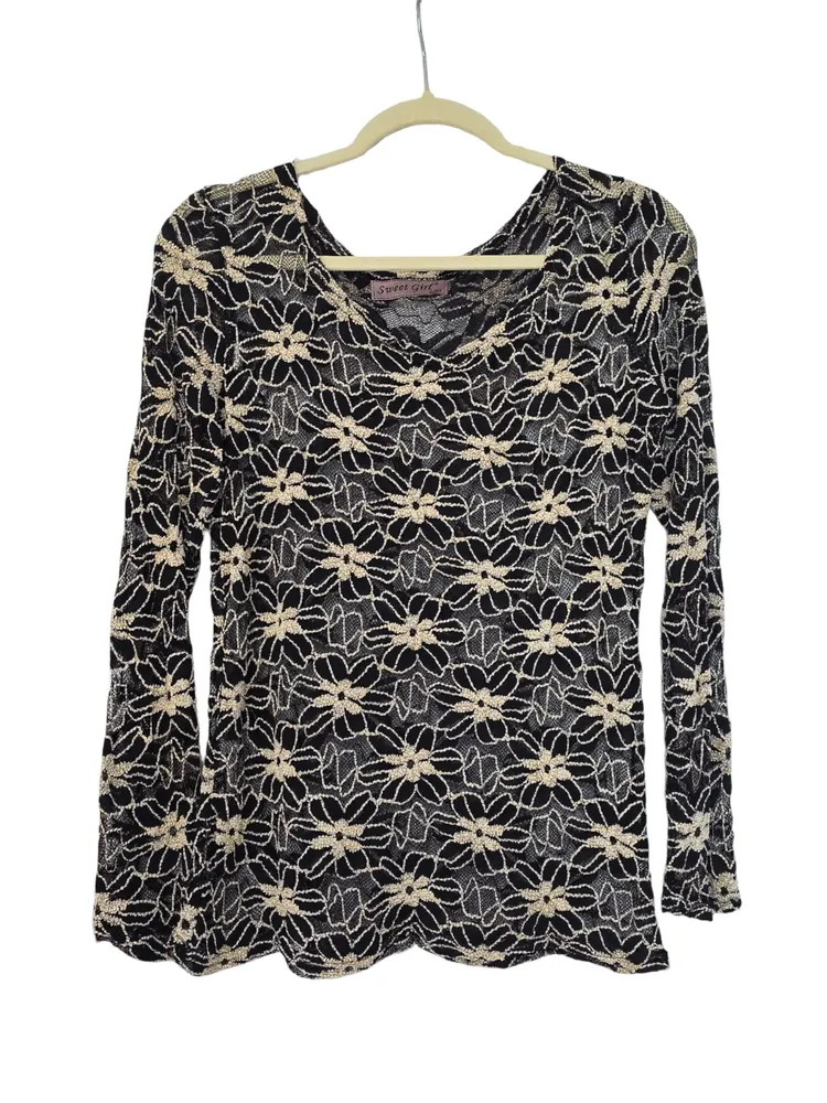 blusa sweet girl renda floral preta segunda pele