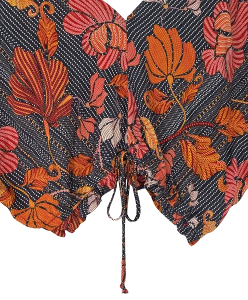 blusa cropped floral com detalhe em amarração