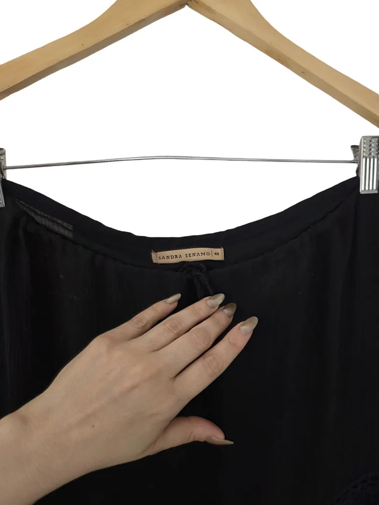 saia longa vintage ampla sandra senamo preta renda