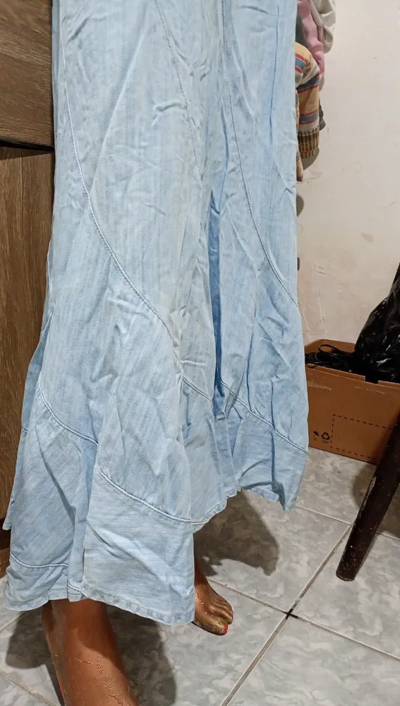 Saia arestta estilo jeans longa com elástico tamanho M