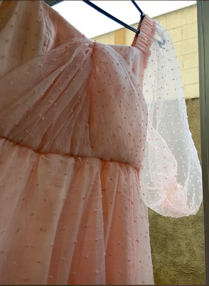 Vestido longo manga bufante tule