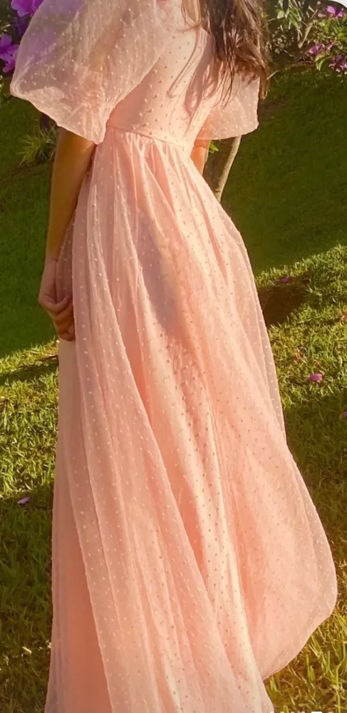 Vestido longo manga bufante tule