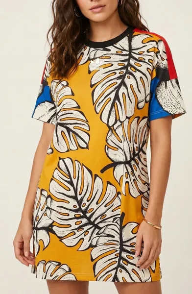 Vestido amarelo/vermelho estampado P/M