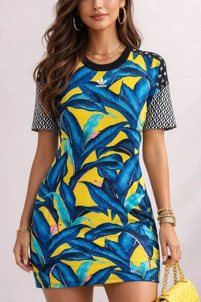 Vestido azul/preto folhagens P/M