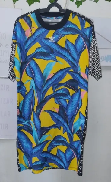 Vestido azul/preto folhagens P/M